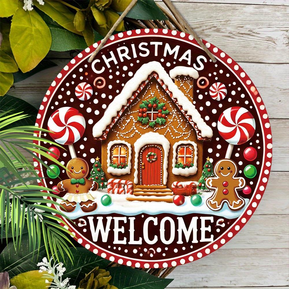 Wooden Christmas Sign with Gingerbread Man Pattern - Navidad Welcome Sign for Front Door Wall Hanging Decor - Ideal Christmas Ornament