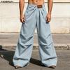 Men High Waist Back Elastic Waist Casual Ruffled Long Pants Trousers