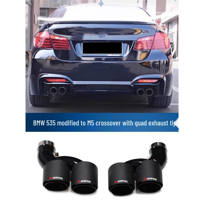 BMW 535li F10/F18 M5 Style Quad Exhaust Tips - Carbon Fiber & Black Stainless Steel.