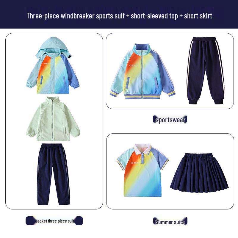 2025 Nowy Styl Wiatrówka Tęczowa Mundurek do Przedszkola i Szkoły Podstawowej: 3-częściowy lub 5-częściowy zestaw dresowy