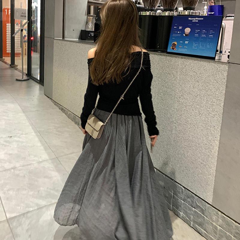 Gonna lunga in vita elastica stile bohémien con bordo in foglia di loto per donna