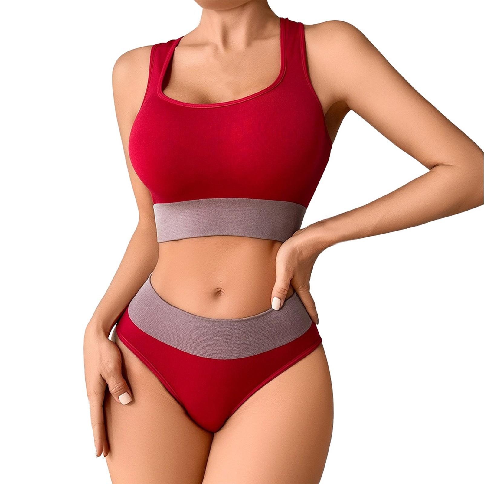 

Женский бесшовный комплект бюстгальтера для спорта и отдыха, бесшовный комплект в цветных блоках L красный