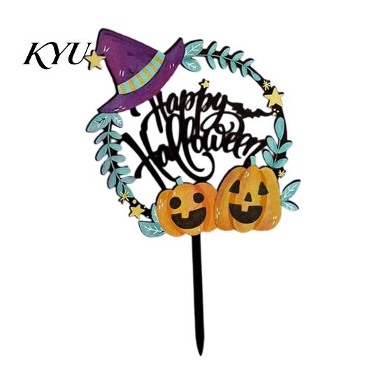 Party Favors for Halloween Cake Topper, Acrylic Castle Bat Skull Cupcake Decoration Party, Decorations Spooky Birthday Insert with Pumpkin Ghost,