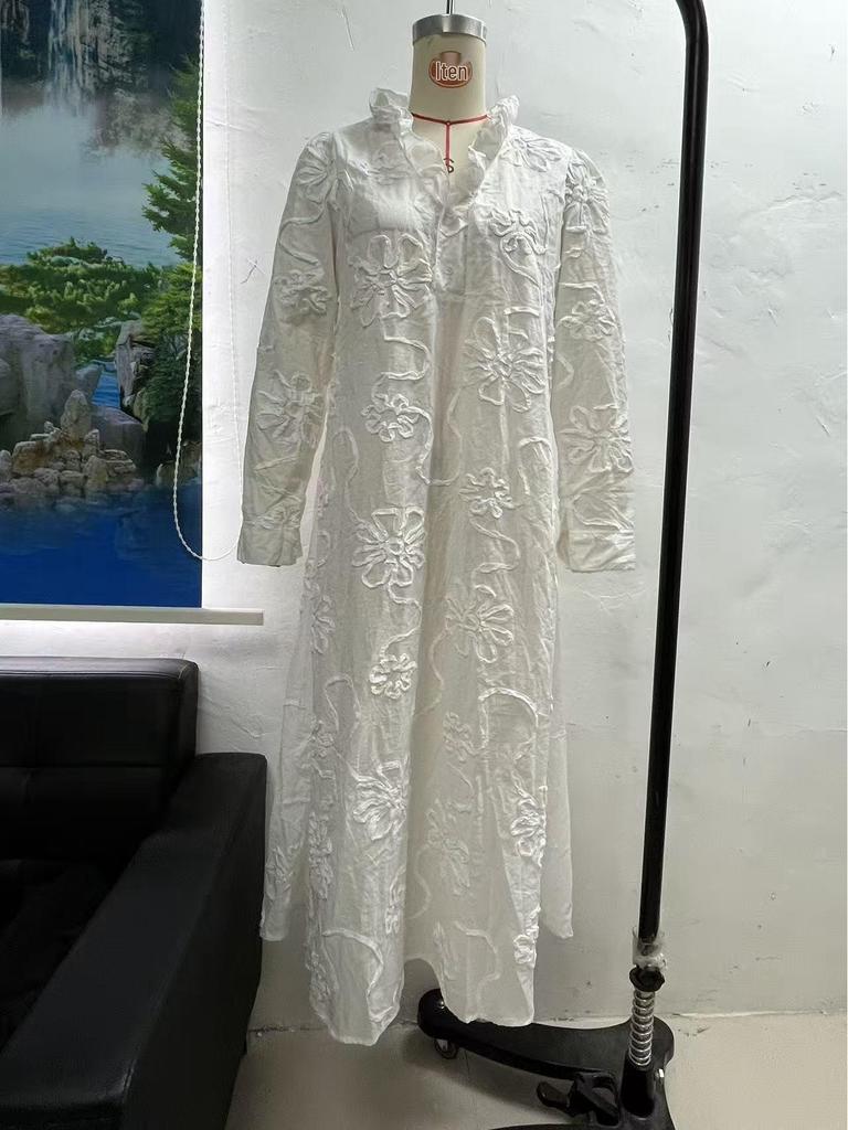 2026 Spring/Summer Fashion Lace Embroidery Cotton Linen Long Dress