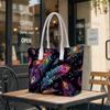 Bohemian Colorful Feather Printed Tote Bag for Women Large Capacity Casual Daily Shoulder Handbag for Shopping Travel