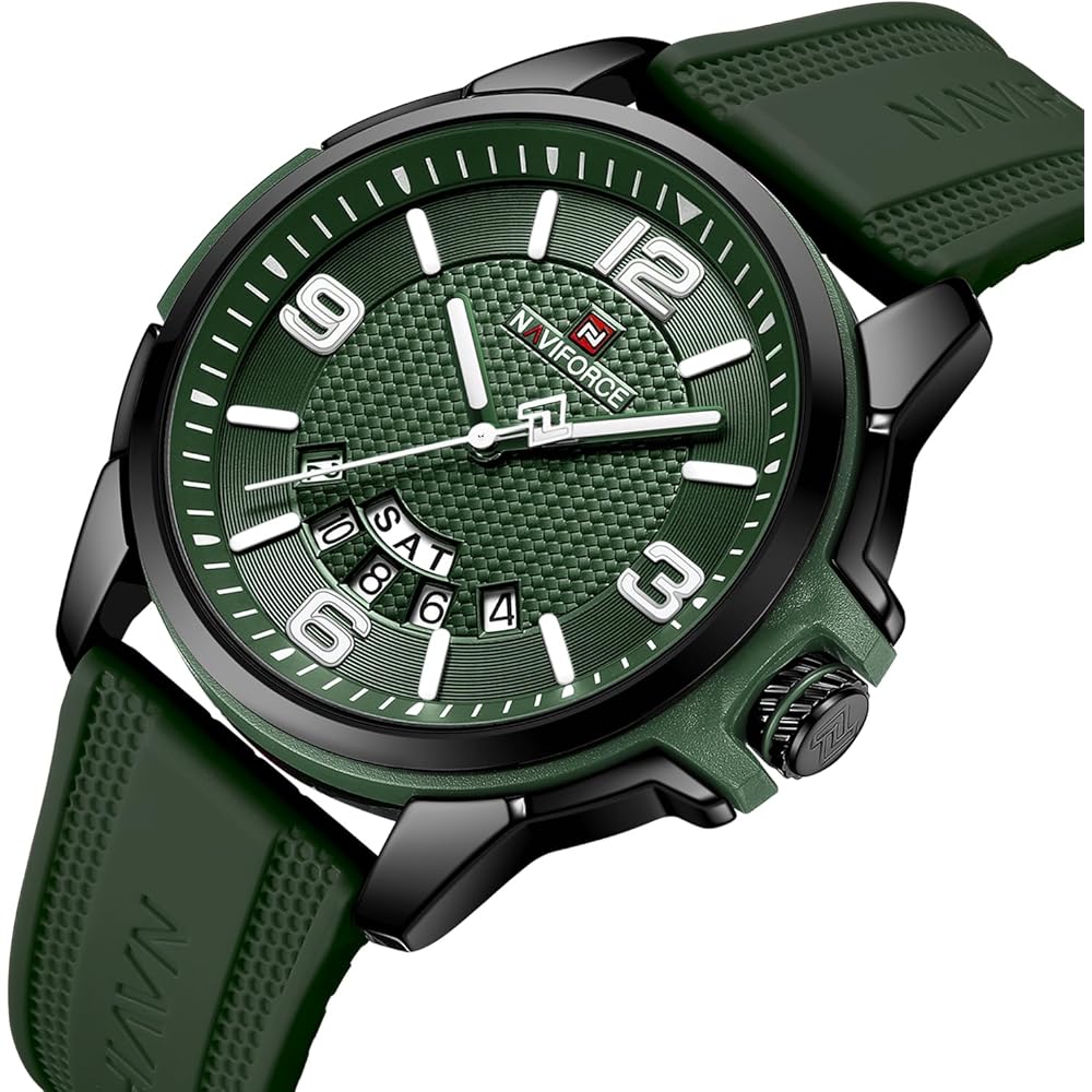NAVIFORCE Analog Military Sports Watch Green Silicone Strap Unisex Waterproof