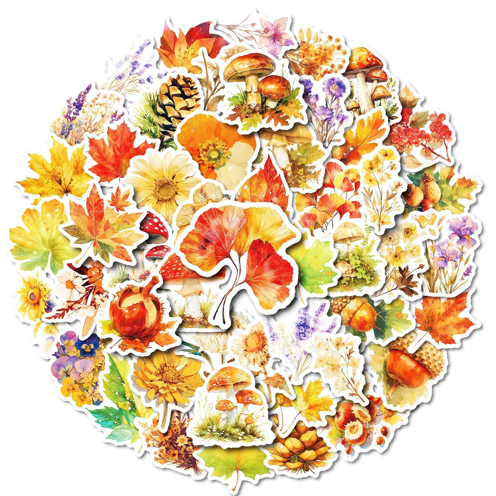

50 Non-Infringement Autumn Plant Graffiti Decals Pp Water-Repellent Decorative Decals Premium Durable Quality Useful