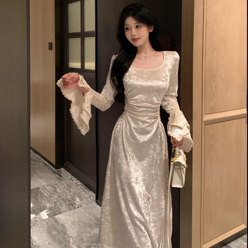 French Retro Flared Slimming Long Dress 2025 - Elegant New Design