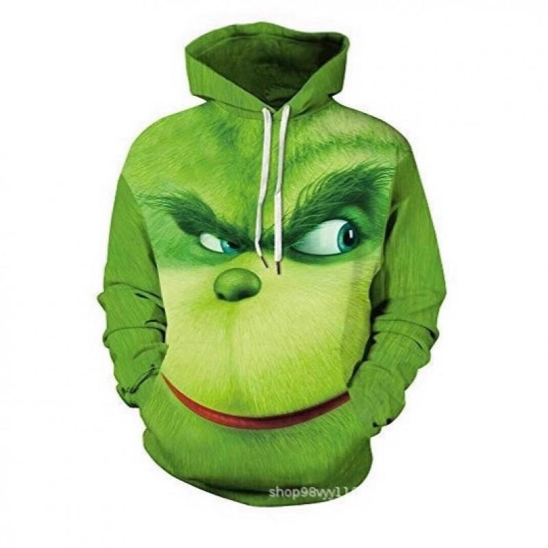 Grinch 3D Printed Hooded Sweatshirt Men Loose Fit Casual Zip-Up Pullover With Appliqu Pocket