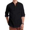 Men's Cotton Linen Long Sleeve Polo Shirt Lightweight Henley Neck Hawaiian Beach Style Solid Color Tops Vacation T-shirt