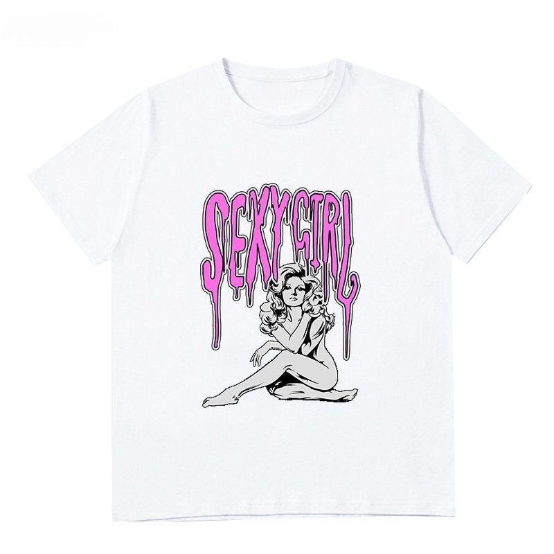 On Ins Trendy European and American Style T-shirts Popular for Men Super Popular Cec Couples on Ins Ordinary Short-sleeved Vinta