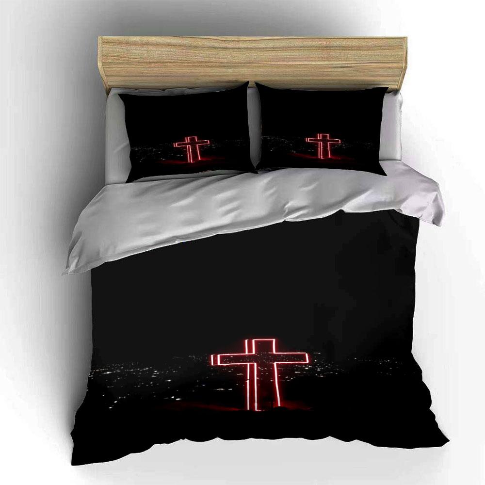 Glowing red cross design. Bedding sets Duvet cover sets Duvet covers Pillowcases(1*Duvet Cover 2*Pillowcases without duvet insert)