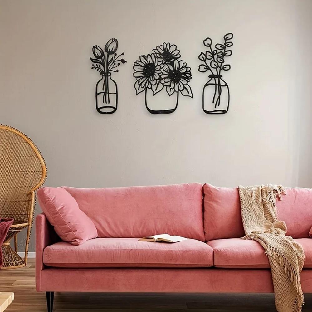 Black Tulip Metal Flower Wall Decor Art Sculpture for Kitchen Bathroom Study Porch Festival