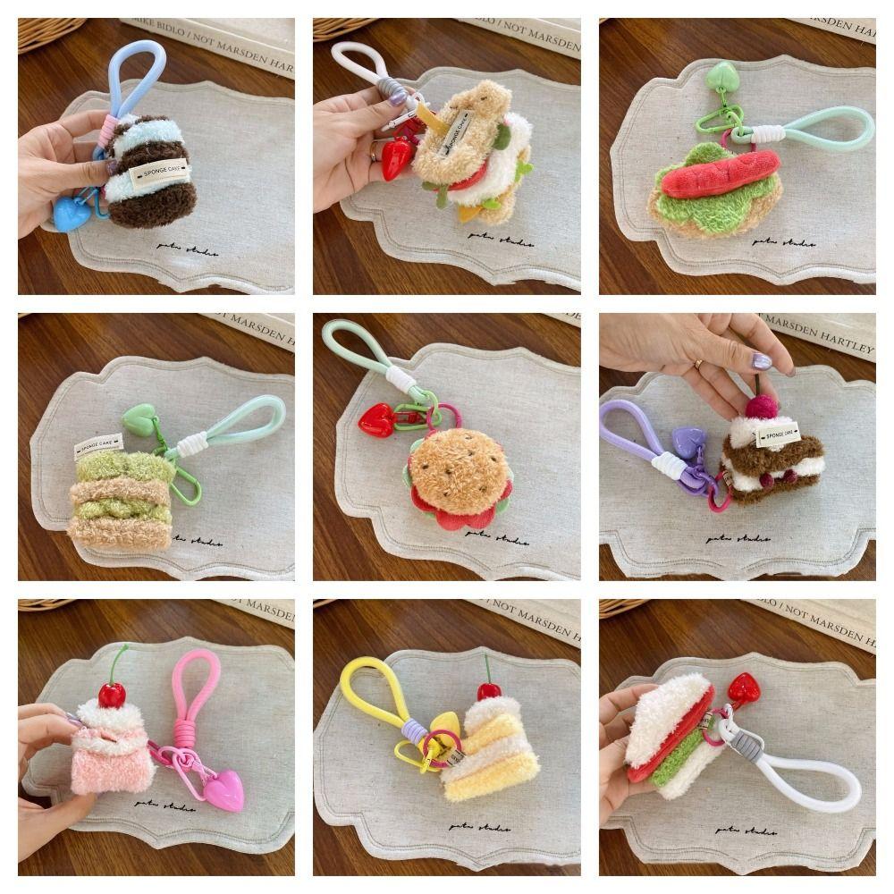 Burger Funny Simulation Food Keychain Sandwich Bag Keyring Soft Cake Plush Pendant  Boys/Girls