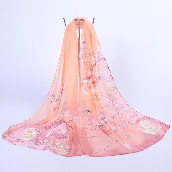 Lenço de Pescoço de Chiffon Fino Macio com Estampa Floral da Moda Mulheres Viagem Praia Xale
