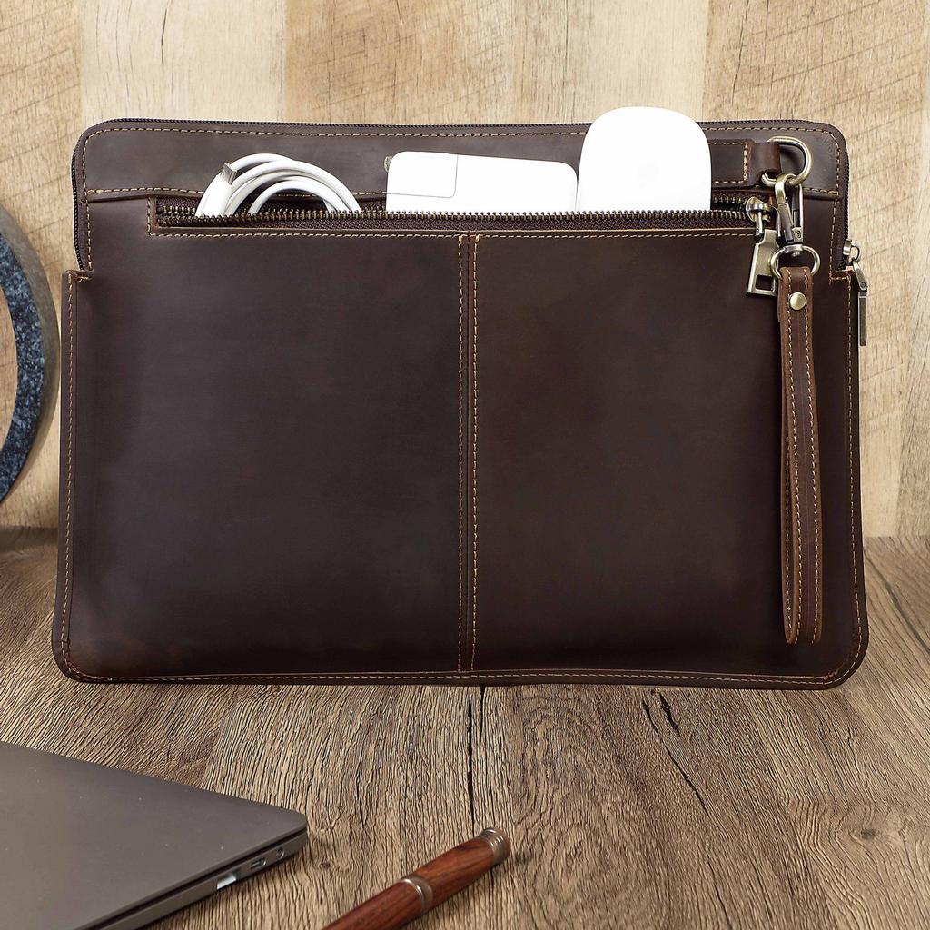 Compatible with New MacBook Pro 14, Genuine Leather Protective Case and Cowhide Inner Sleeve.