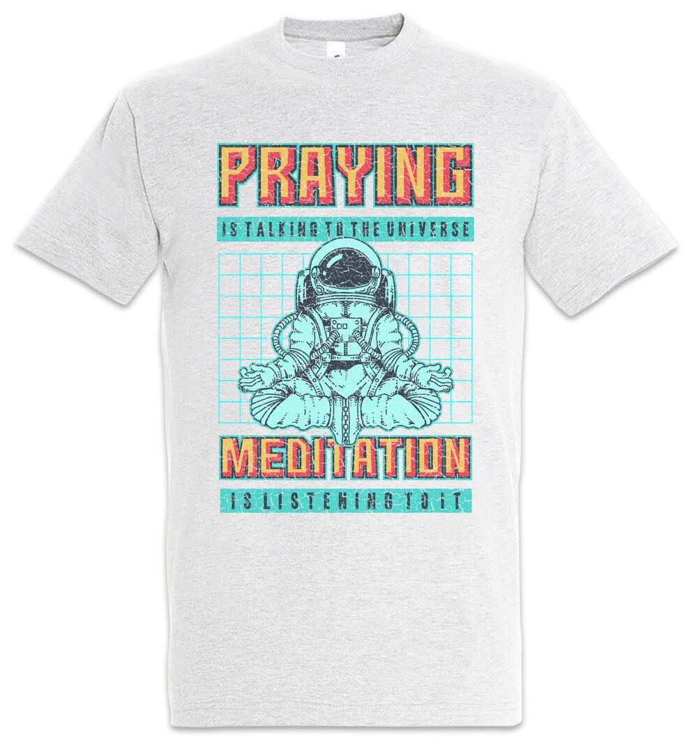 Praying Versus Meditation T-Shirt Mens Womens Tees Top Astronaut Space Planet Pixel Retro Yoga 2XL