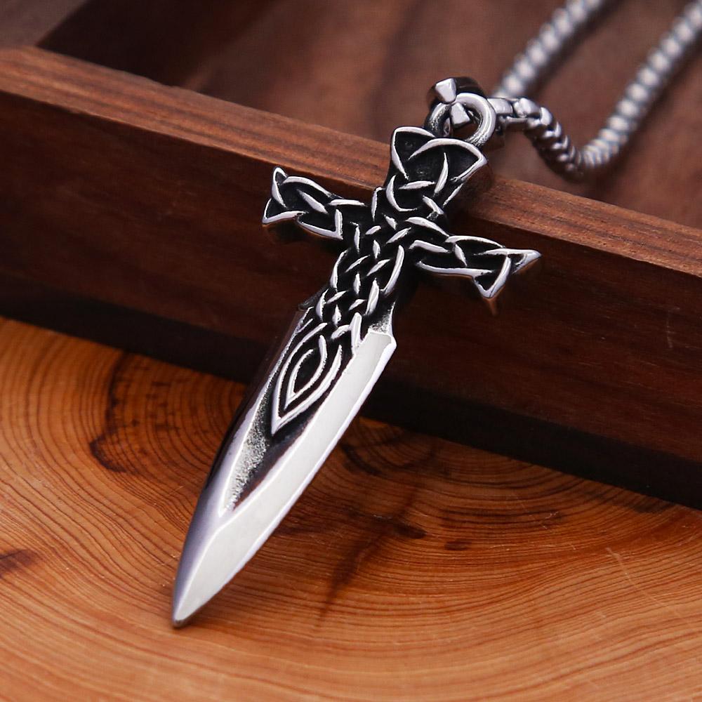 Fashion Vintage Nordic Sword Necklace for Men Stainless Steel Viking Celtic Knot Pendant Locomotive Amulet Jewelry