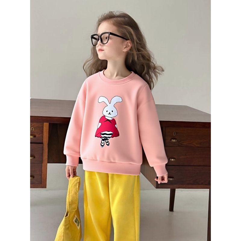 Brand Foreign Trade Korean Style Children's Clothing 2026 Autumn and Winter Children's Sports Sweatshirt with Fleece Cartoon Rabbit Design for Girls