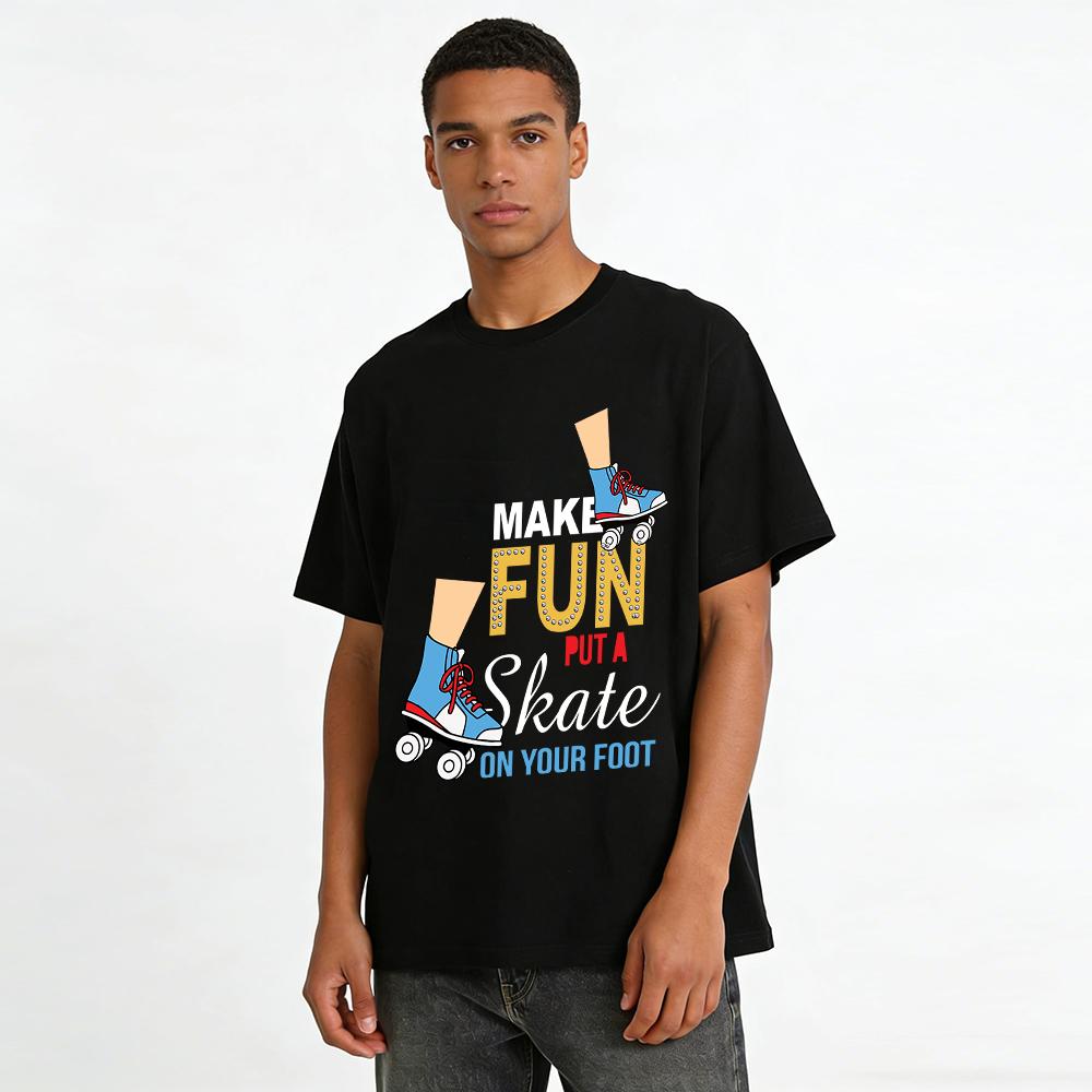 Retro Roller Skate Fun Print Casual T-Shirt Put Joy On Your Feet Pure Cotton T-shirt