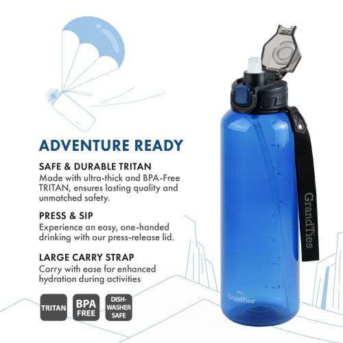 GRANDTIES Sports Tritan Plastic Water Bottle with Straw, Removable, Leakproof, BPA-Free, Dishwasher Safe, Travel Water Bottle with Strap ? Reusable Wa