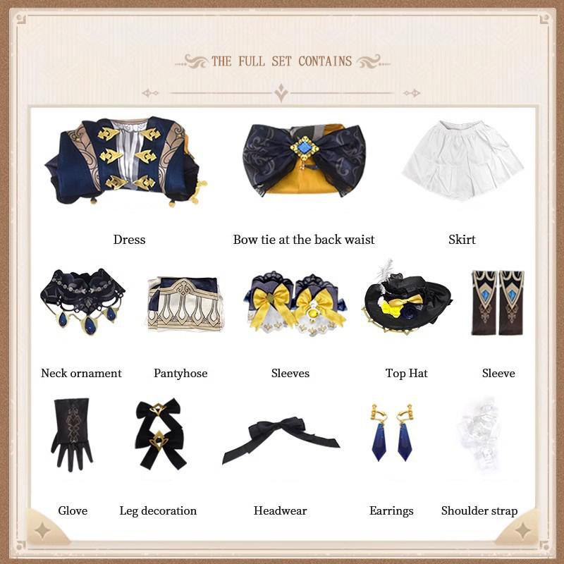 Anime Cosplay Impact Navia Cosplay Dress Uniform Costume Wig Set Halloween Party Outfit for Women Dresses