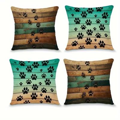 Home Decor Paw Prints On Wooden Plank Pattern Pillow Covers Pattern Cushion Cover Suitable for Sofa Bedroom Car Pillow Cover