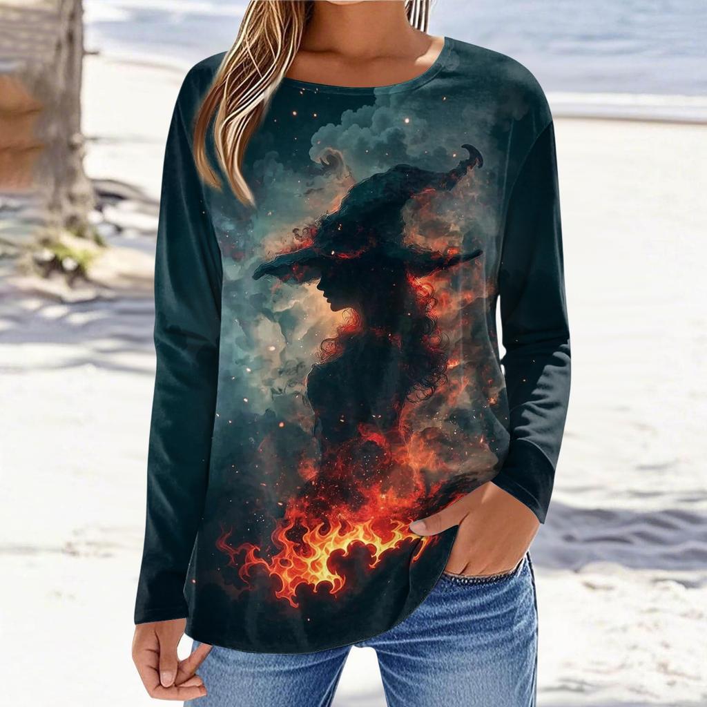 Women's Halloween Graphic Pullover Sweatshirt Long Sleeve Crew Neck Casual Top for Fall and Winter Seasonal Wear