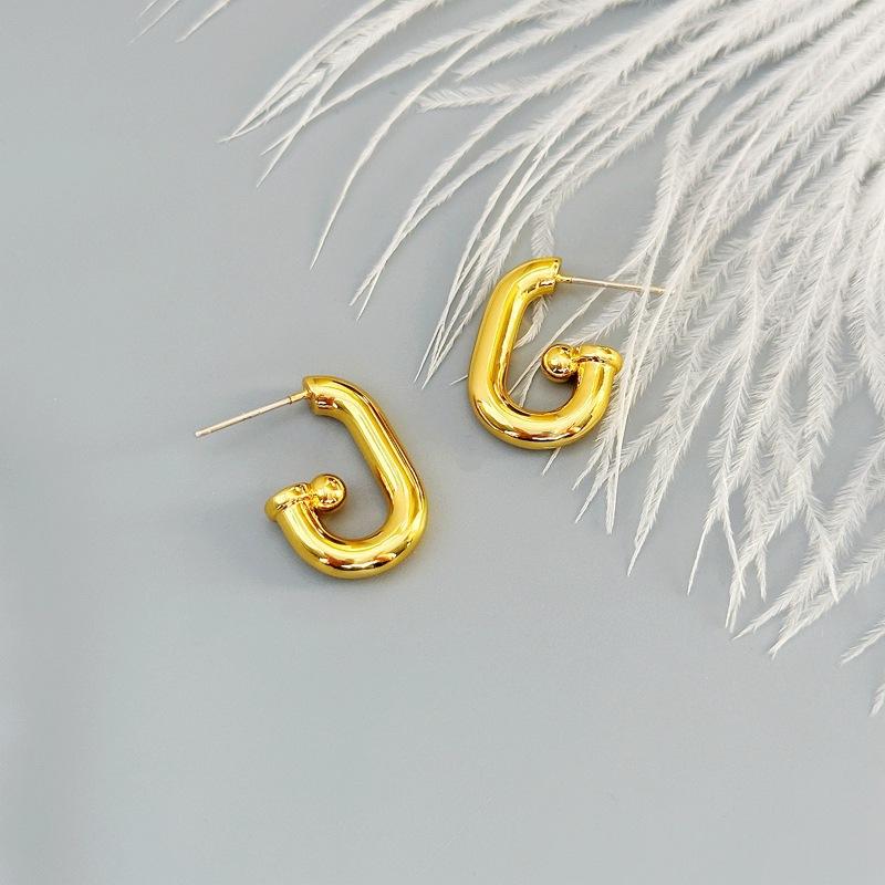 Retro Light Luxury Fashion Simple Gold Square Circle Earrings Geometric U-Shaped Stud Earrings
