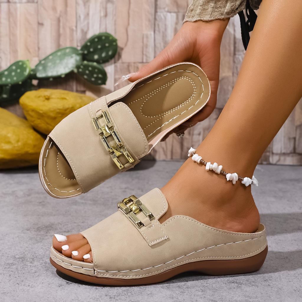 Women's Wedge Sandals. Metal Chain Detail. Casual Open-toe Platform Shoes, Summer Beach Footwear, Women Shoes