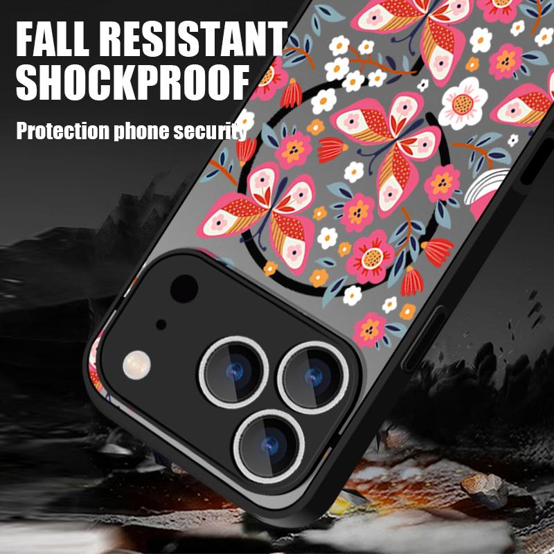 Creative Butterfly Flowers Pattern Case For iPhone 17 Pro Max Magnetic For Magsafe Matte Cover For iPhone 16 Pro Max 15 14 13 16E Air