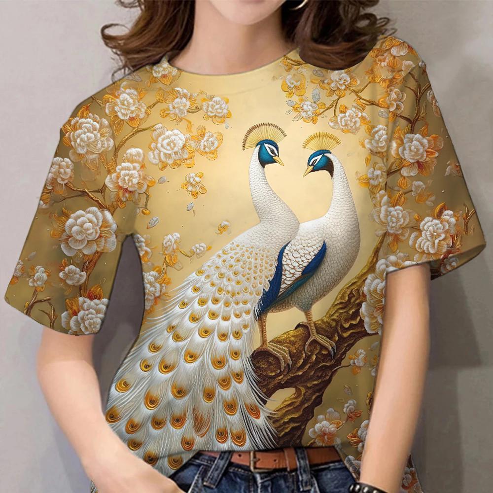 Women's Peacock Pattern T-shirt Women's Clothing Peacock T-shirt