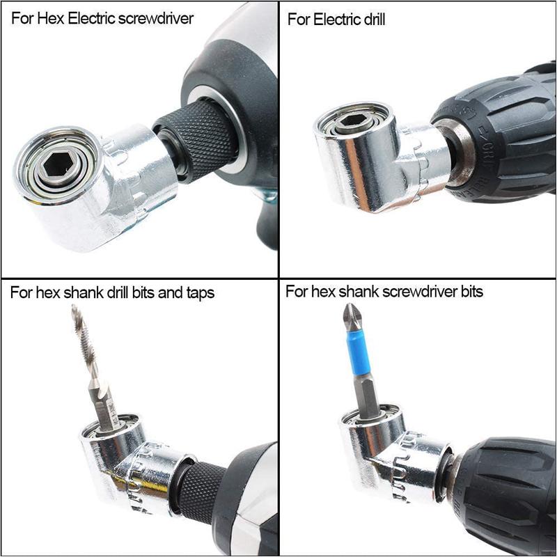 105 Degree 1/4 Inch Right Angle Drill Adapter Hex Shank Screwdriver Angled Bit Holder Adjustable For Household Workplace