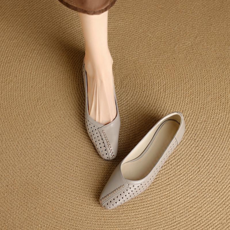 Fashion Women's new leather sheepskin spring and summer hollow breathable comfortable low order shoes retro perforated shoes