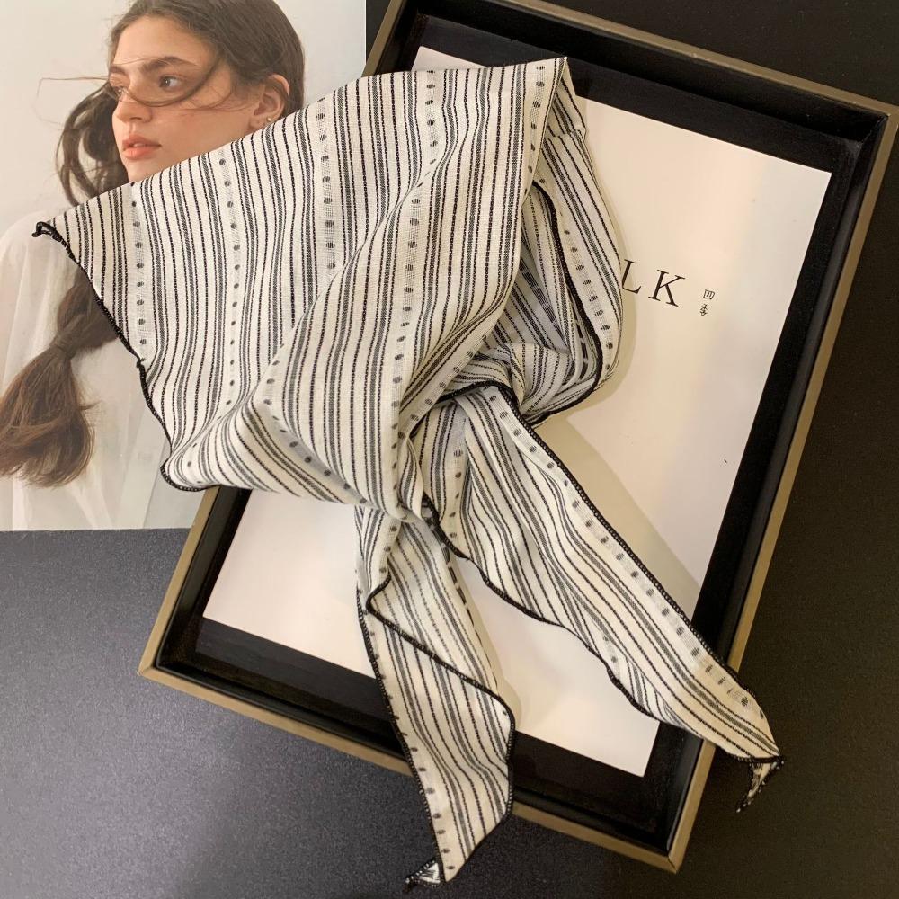 Stripe Print Snow Flower Scarves Sweet Cotton Linen Headscarf Bandanas Shawl Headband  Summer