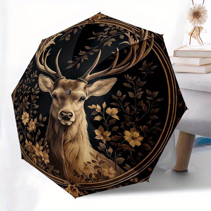 Elegant Deer Wall Decor: Nature's Majestyin Gold & BlackUmbrella, Portable 3-Fold Compact Umbrella for Men & Women Gift