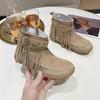 2023 European & American Women's Suede Flat Tassel Ankle Boots with Rivet Buckle