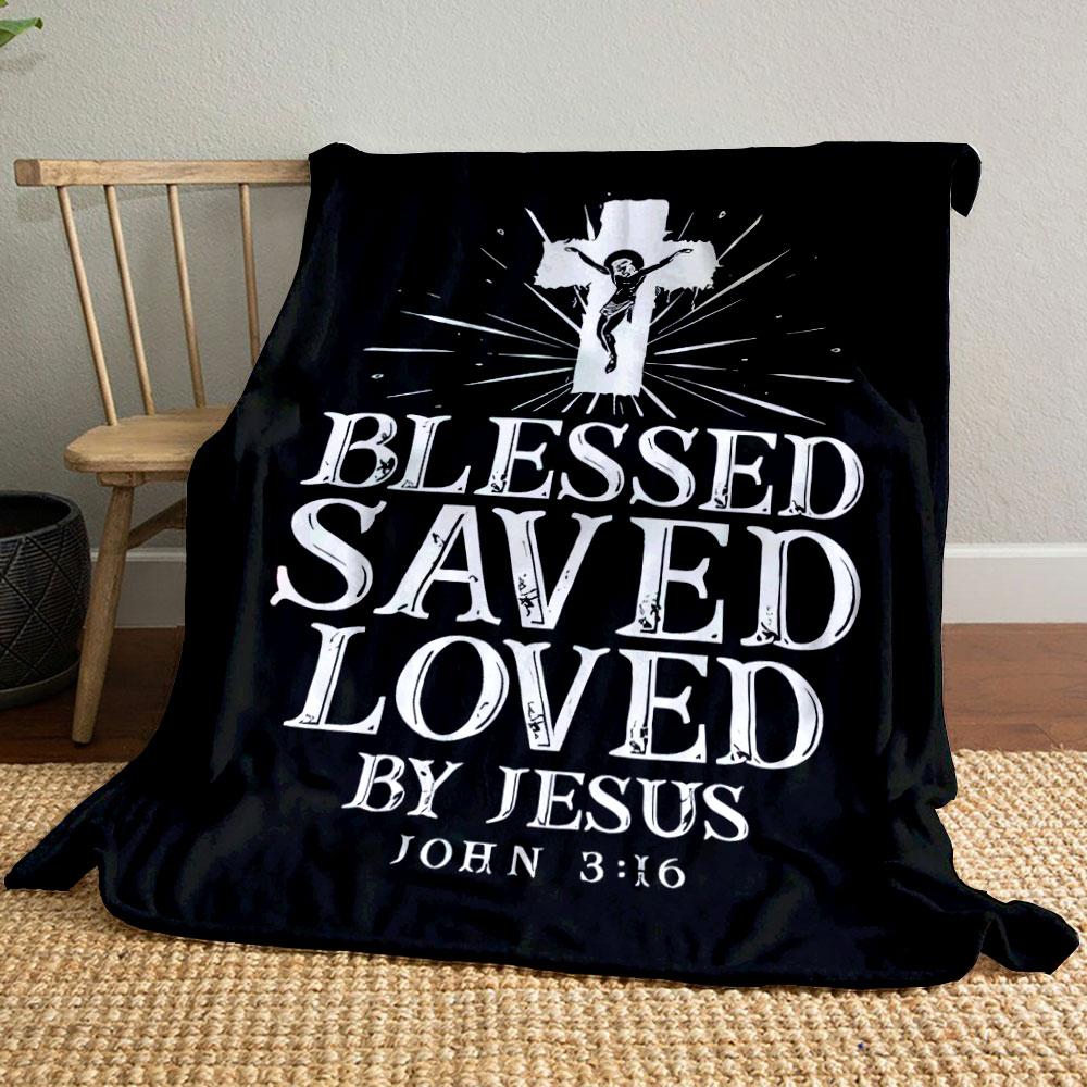 

Christian Cross Blanket Blessed Saved Loved by Jesus Printed Blanket for Living Room Bed Couch lunch break Blanket for Friend s festival Gift 80cm x 120cm