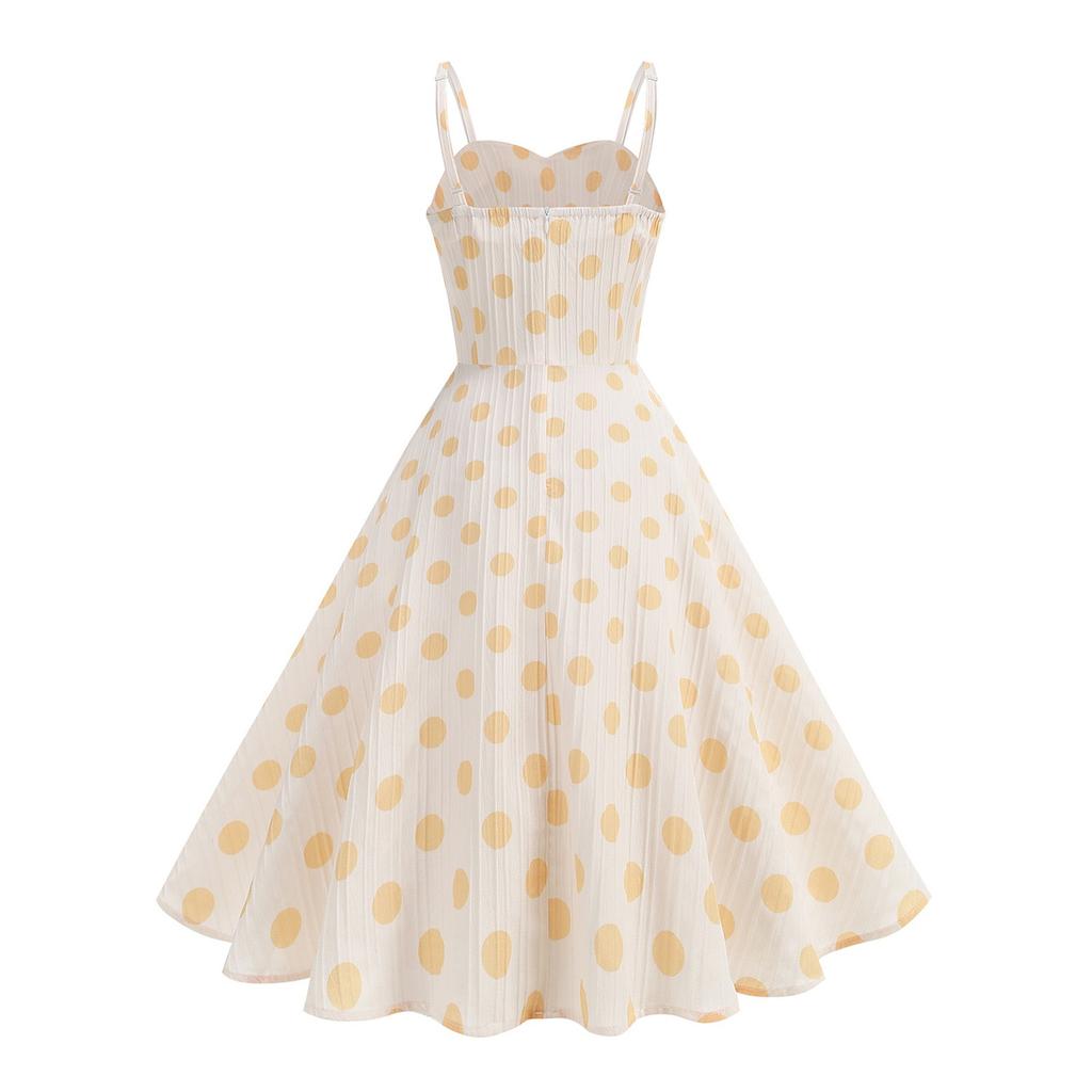 Women's  Retro Fresh Vacation Polka Dot Sling One-shoulder High Waist Medium And Long Hem Dress