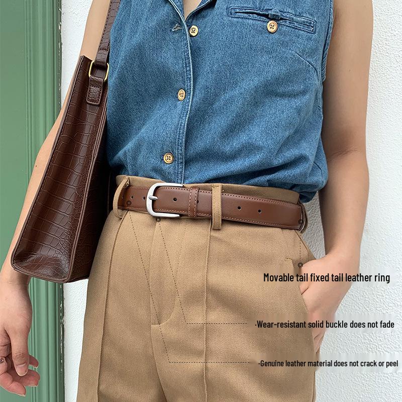 2023 Women's Genuine Leather Black Pin Buckle Wide Belt for Jeans