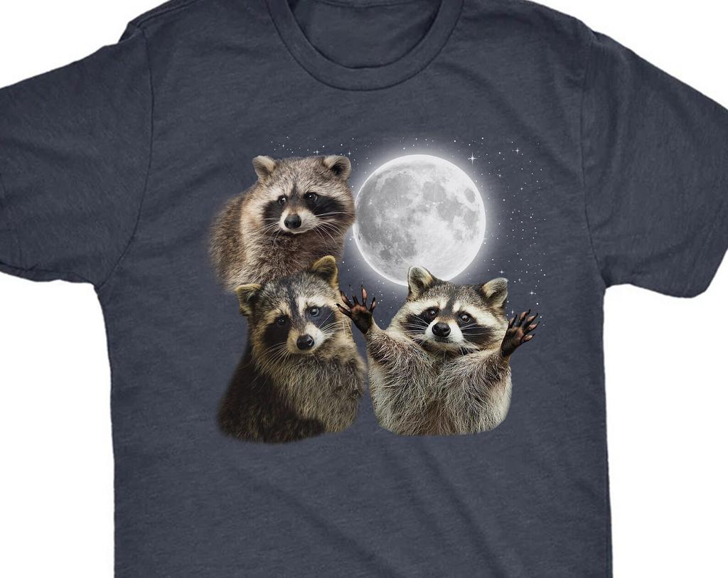 Three Raccoons Vintage Graphic T-shirts, Retro Raccoon Moon Tshirt, Raccoon Lovers, Funny Raccon Tee, Oversized Washed Tee, Raccoon Gifts