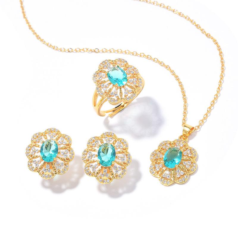Zircon Set, Versatile Fashion Necklace Earring Set, Flower Set Jewelry.