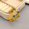 Retro European and American Malachite C-Shaped Earrings: High-End Luxury Fashion Jewelry for Women