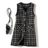 Pointed Single British Style Female Long Gradient Pattern V-neck Wool Vest Fall and Winter Bandage Dress Base Jumper Dress Welfare Grab