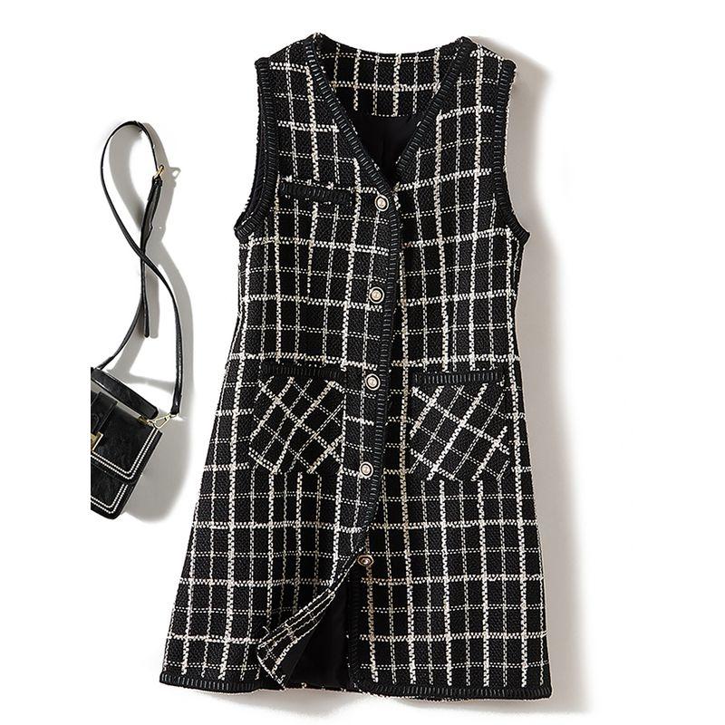 Pointed Single British Style Female Long Gradient Pattern V-neck Wool Vest Fall and Winter Bandage Dress Base Jumper Dress Welfare Grab