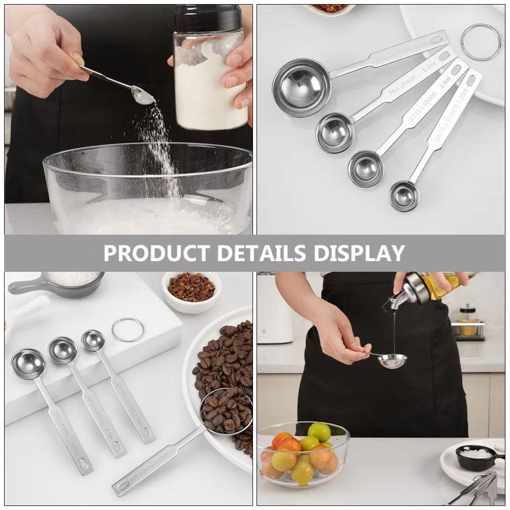 4Pcs Stainless Steel Measuring Spoons Set Long Handle Kitchen Measure Tool Coffee Measuring