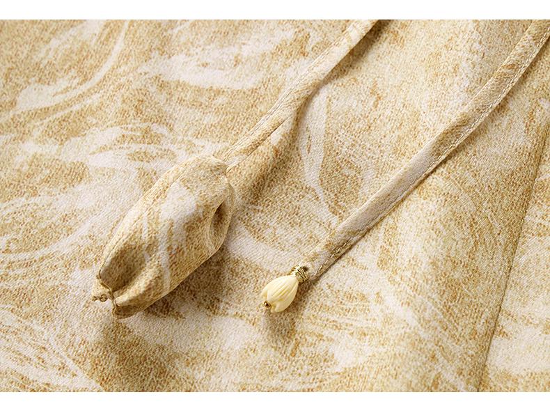 100% Mulberry Silk High-End Shirt, Spring Lantern Sleeves, Double Georgette Tie-Up Print, Women's Top