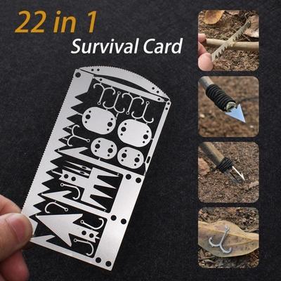 1PC Survival Tool Card 22-in-1 Tragbare Edelstahl-Camping-Tools Multifunktionale Angelbedarf Outdoor-Notfall
