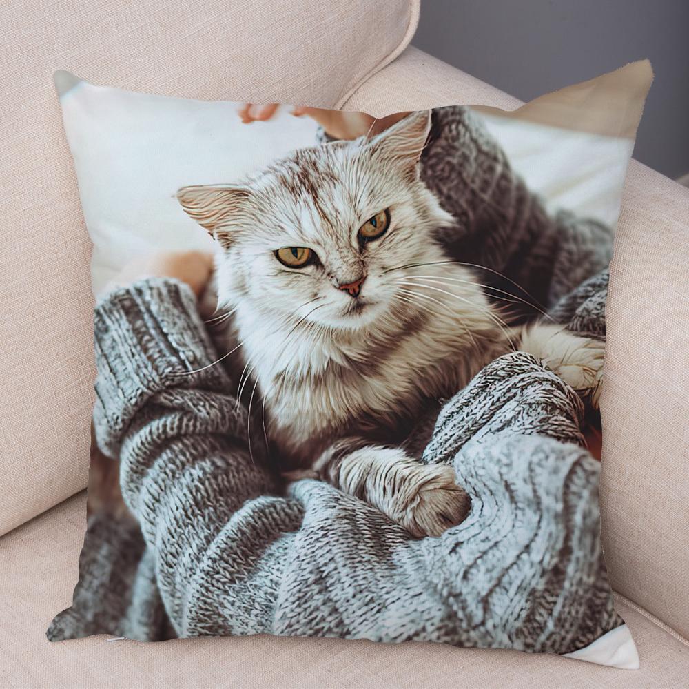 Cute Cat Dog Photo Cushion Cover Realistic Animal Portrait Print Soft Blend Sofa Living Room Bedroom Home Decor Throw PillowCase