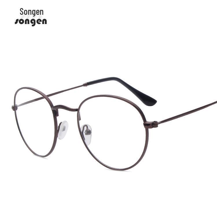 Retro Metal Round Patterned Edge Eyeglasses 3447 - Trendy Harajuku-Inspired Plano Glasses